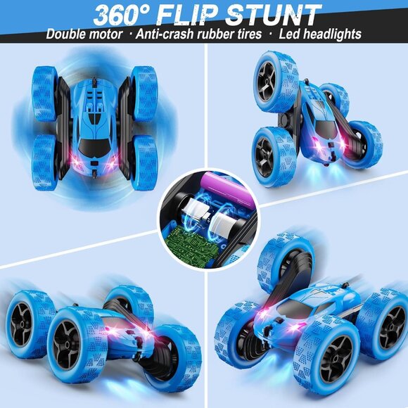 4WD RC Stunt Car for Kids with LED Lights, 360° Flips, 2.4GHz Remote – Blue - Picture 4 of 6